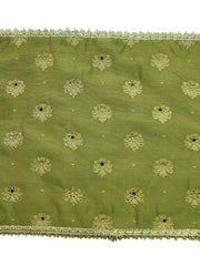 Green Embroidered Cotton Table Mat 12x18 inch front view
