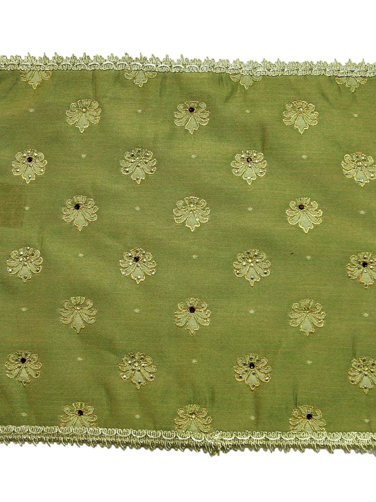 Green Embroidered Cotton Table Mat 12x18 inch front view