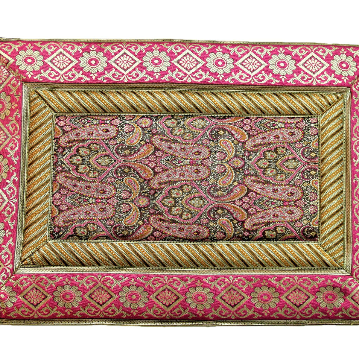 Magenta brocade poly silk dining table mat set of 6 12x18 inch