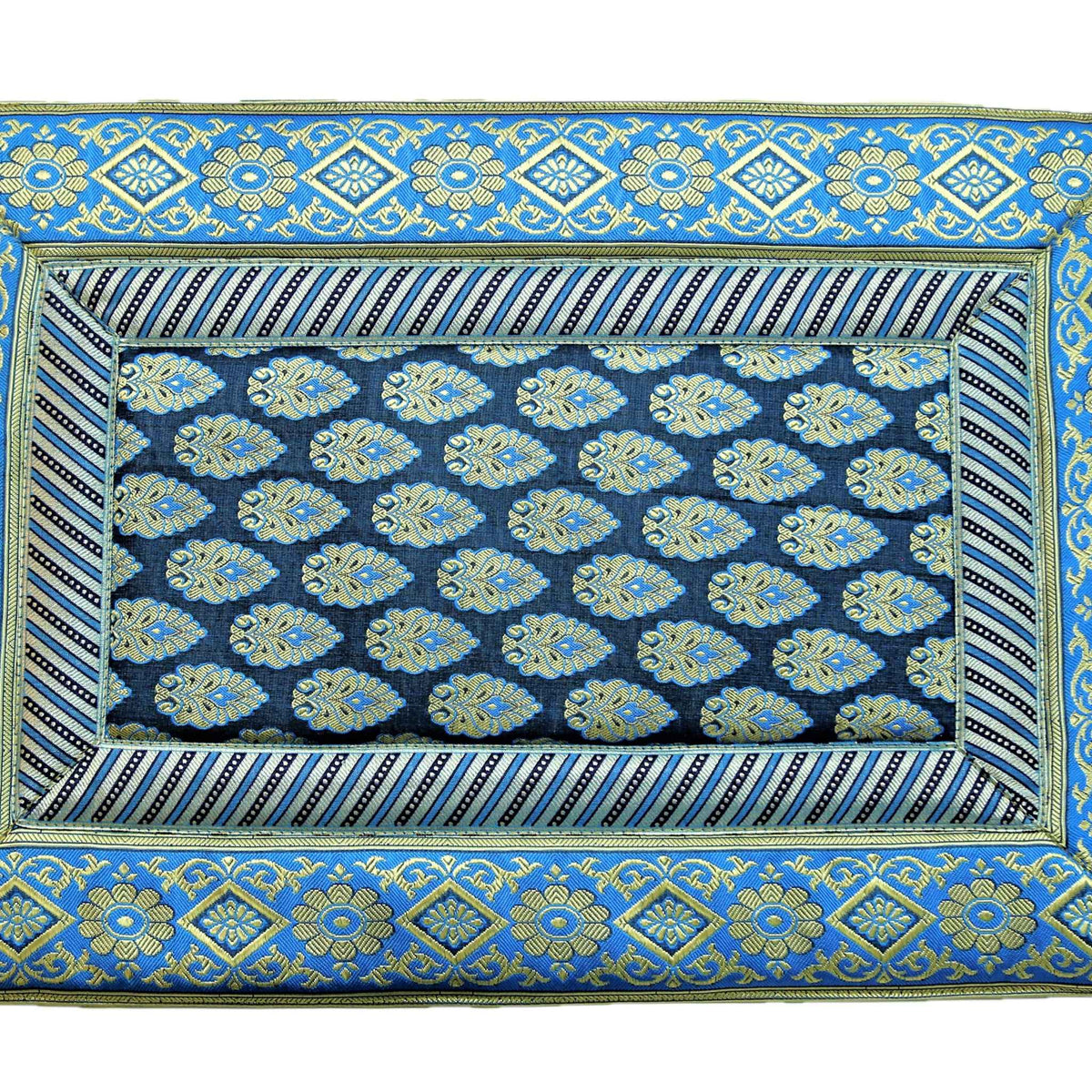 Blue brocade poly silk dining table mat set of 6 12x18 inch