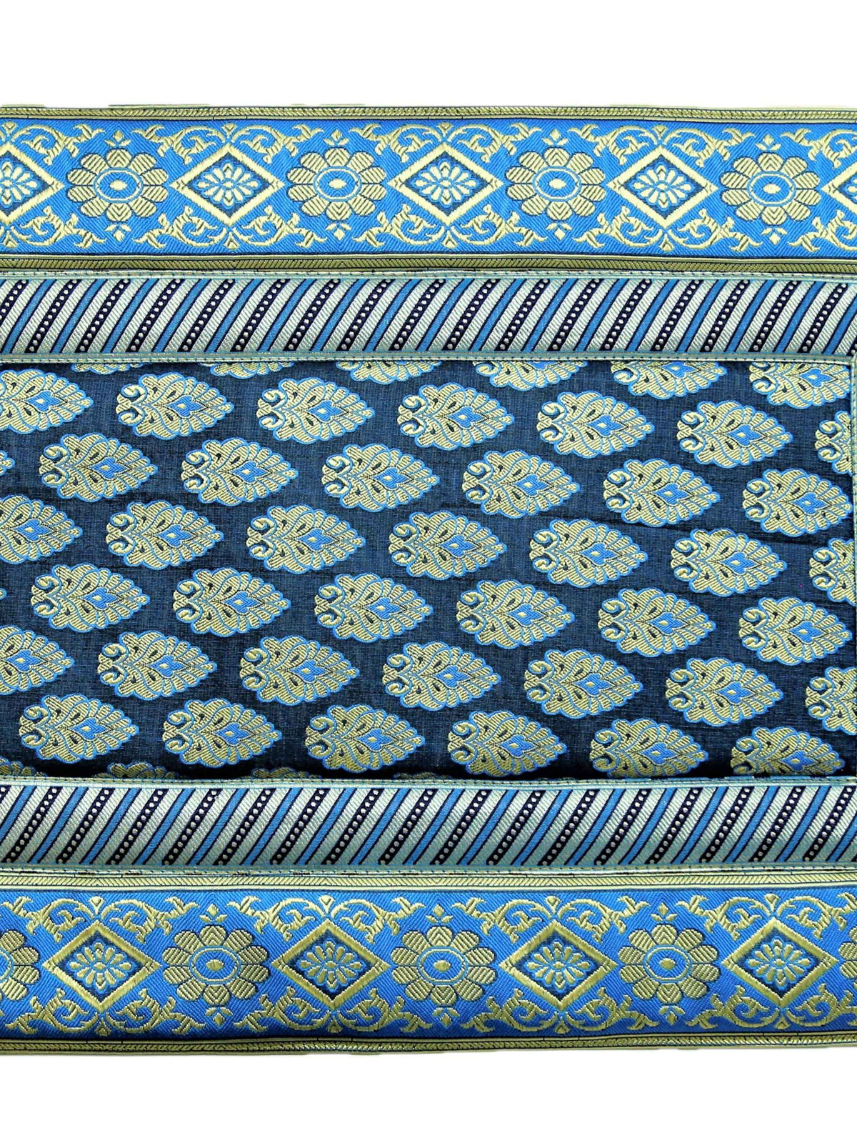Blue brocade poly silk dining table mat set of 6 12x18 inch