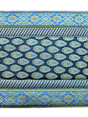 Blue brocade poly silk dining table mat set of 6 12x18 inch
