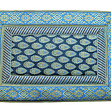 Blue brocade poly silk dining table mat set of 6 12x18 inch