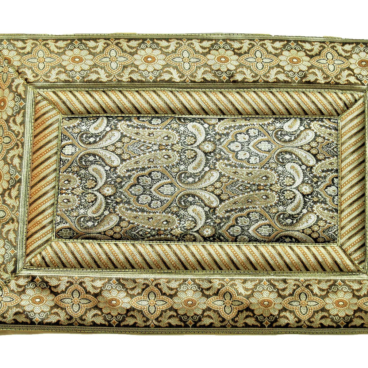 Brown cream brocade poly silk dining table mat set of 6 12x18 inch