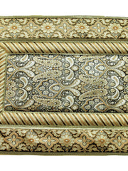 Brown cream brocade poly silk dining table mat set of 6 12x18 inch