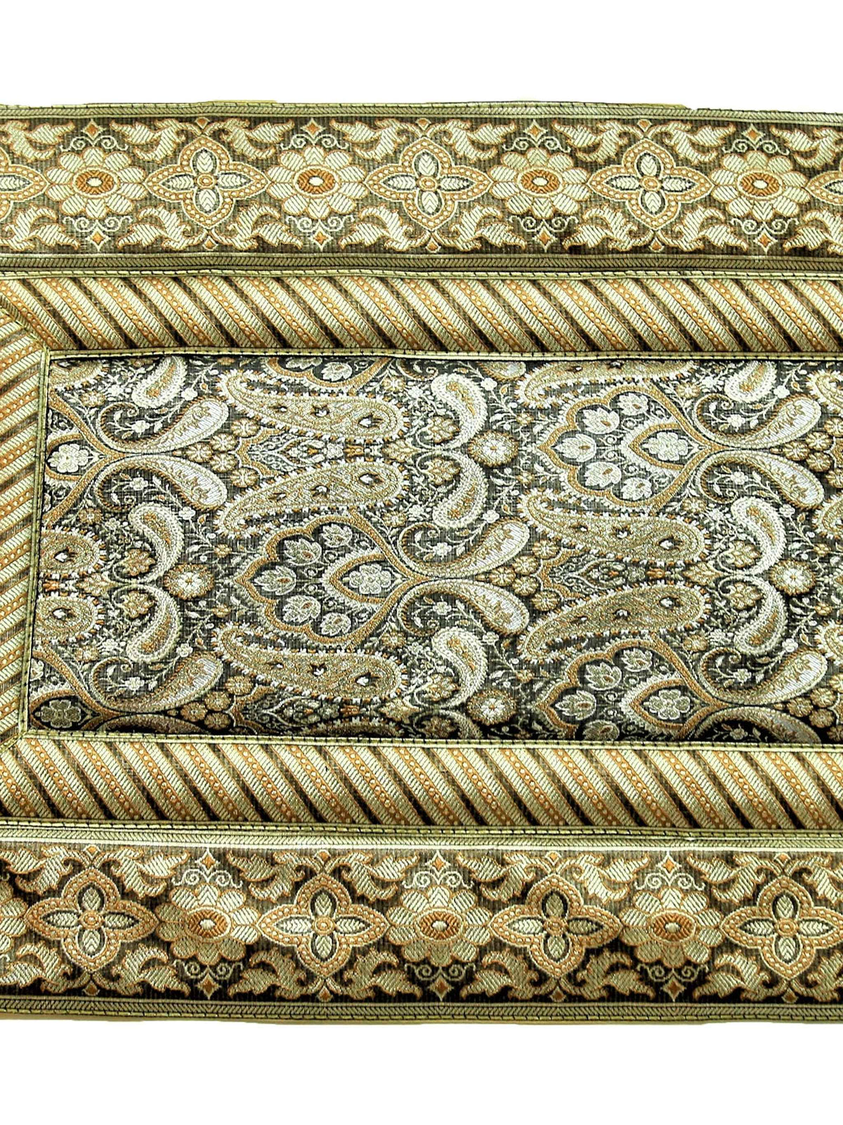 Brown cream brocade poly silk dining table mat set of 6 12x18 inch