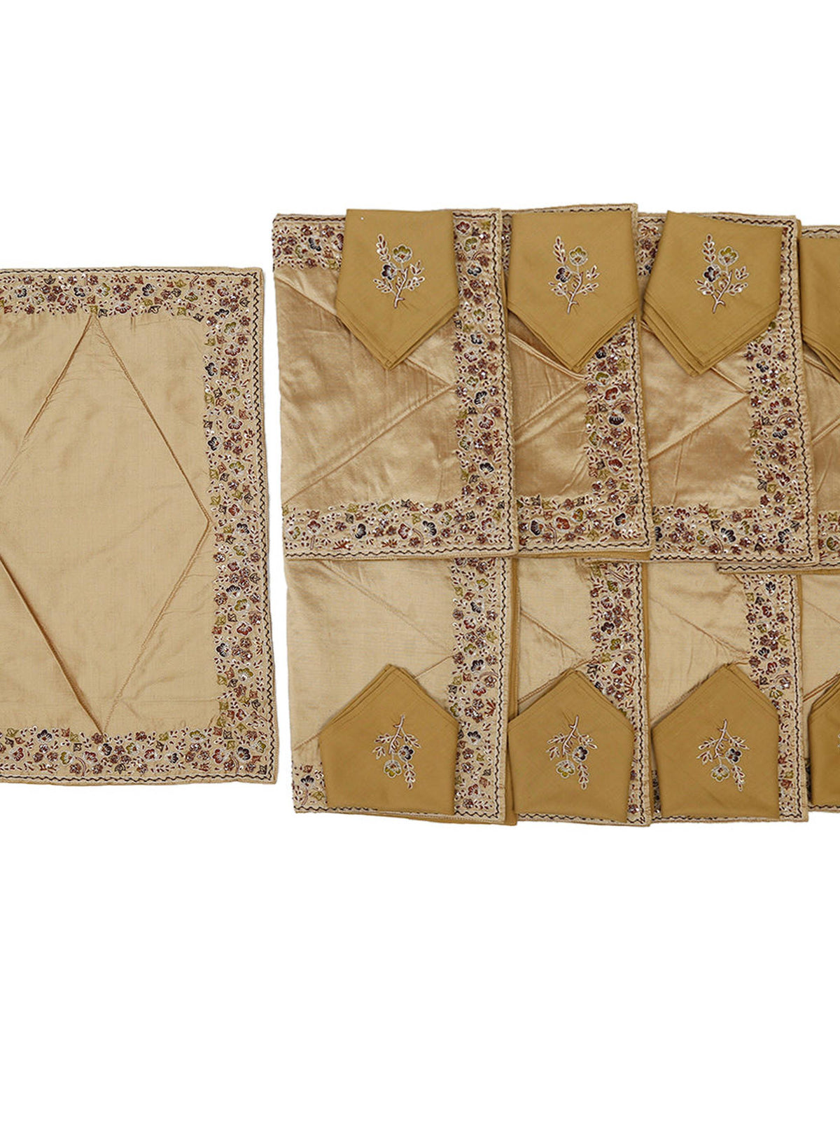 Gold Embroidered Dupion Silk Table Mat 12x18 inch front view
