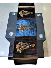 Brown Sequin Work Chenille Table Runner 13 X 60 inch front view