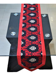 Black Embroidered Dupion Silk Table Runner 13 X 72 inch front view