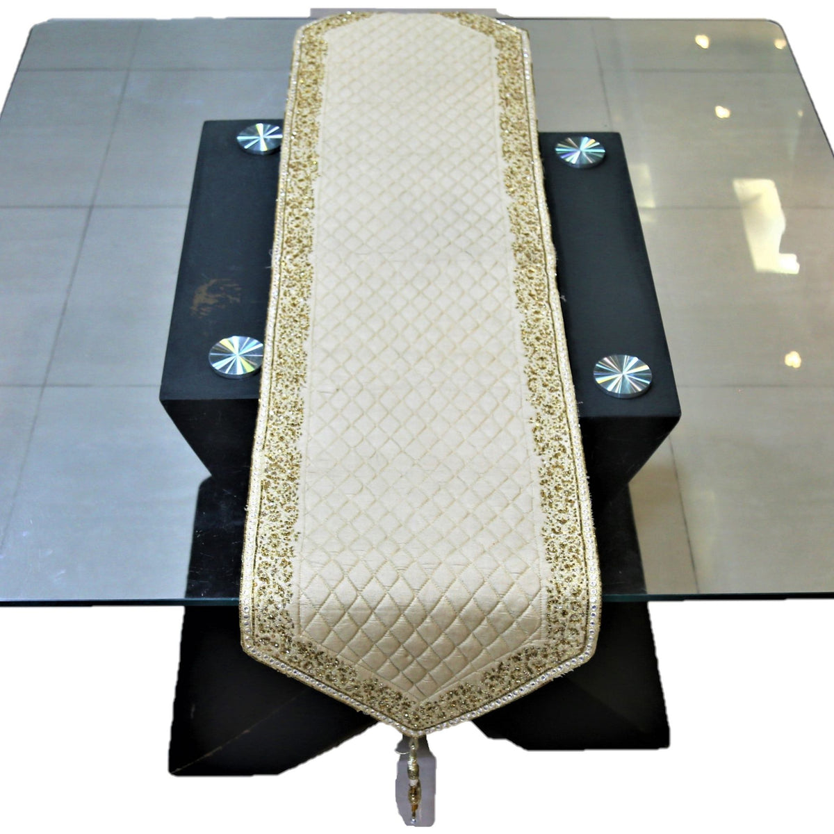 Beige Dupion Silk Table Runner 14 X 60 inch front view