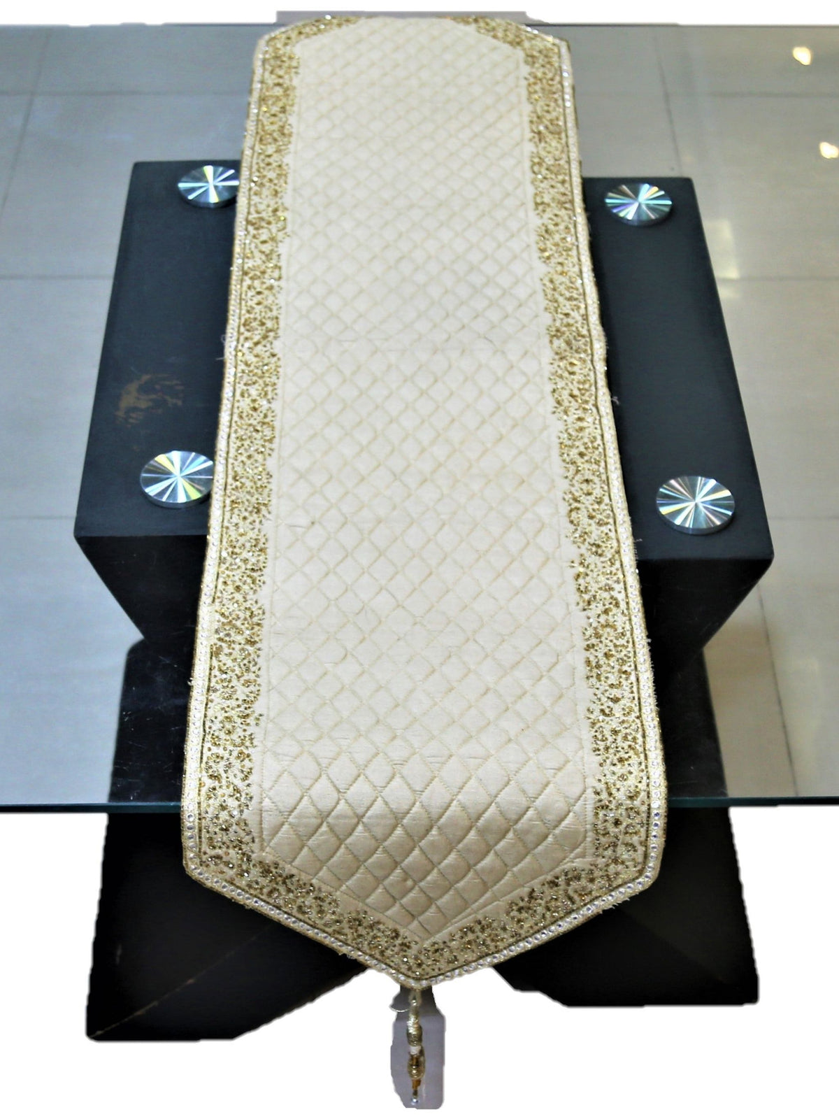 Beige Dupion Silk Table Runner 14 X 60 inch front view