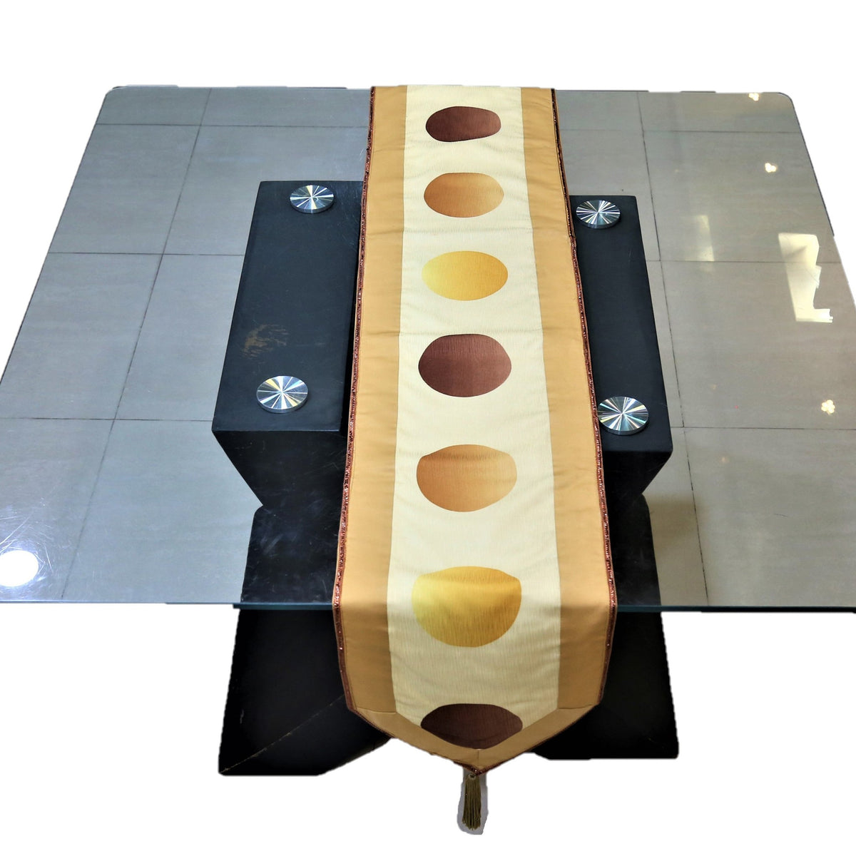 Golden Printed Polyester Table Runner 13 X 90 inch front view