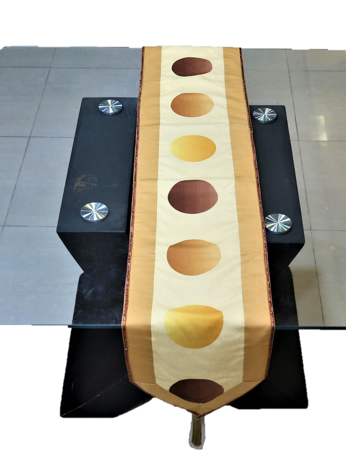 Golden Printed Polyester Table Runner 13 X 90 inch front view