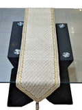 Beige Sequin Work Silk Table Runner 13 X 72 inch front view