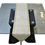 Beige Sequin Work Silk Table Runner 13 X 72 inch front view
