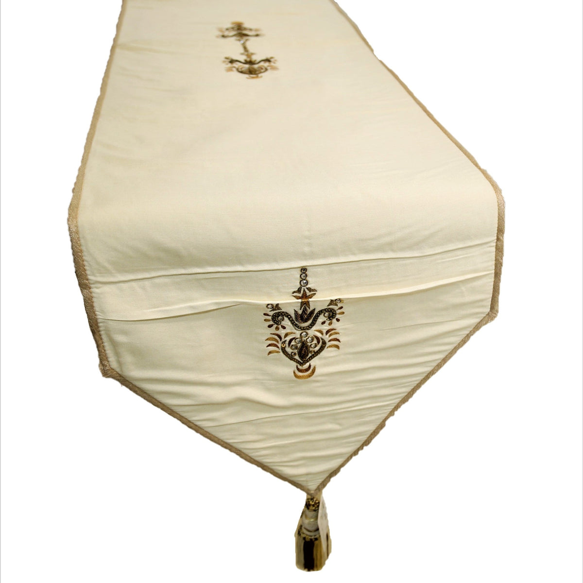 Cream Embroidered Polyester Table Runner 13x60 front view