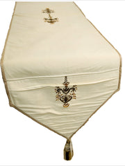Cream Embroidered Polyester Table Runner 13x60 front view
