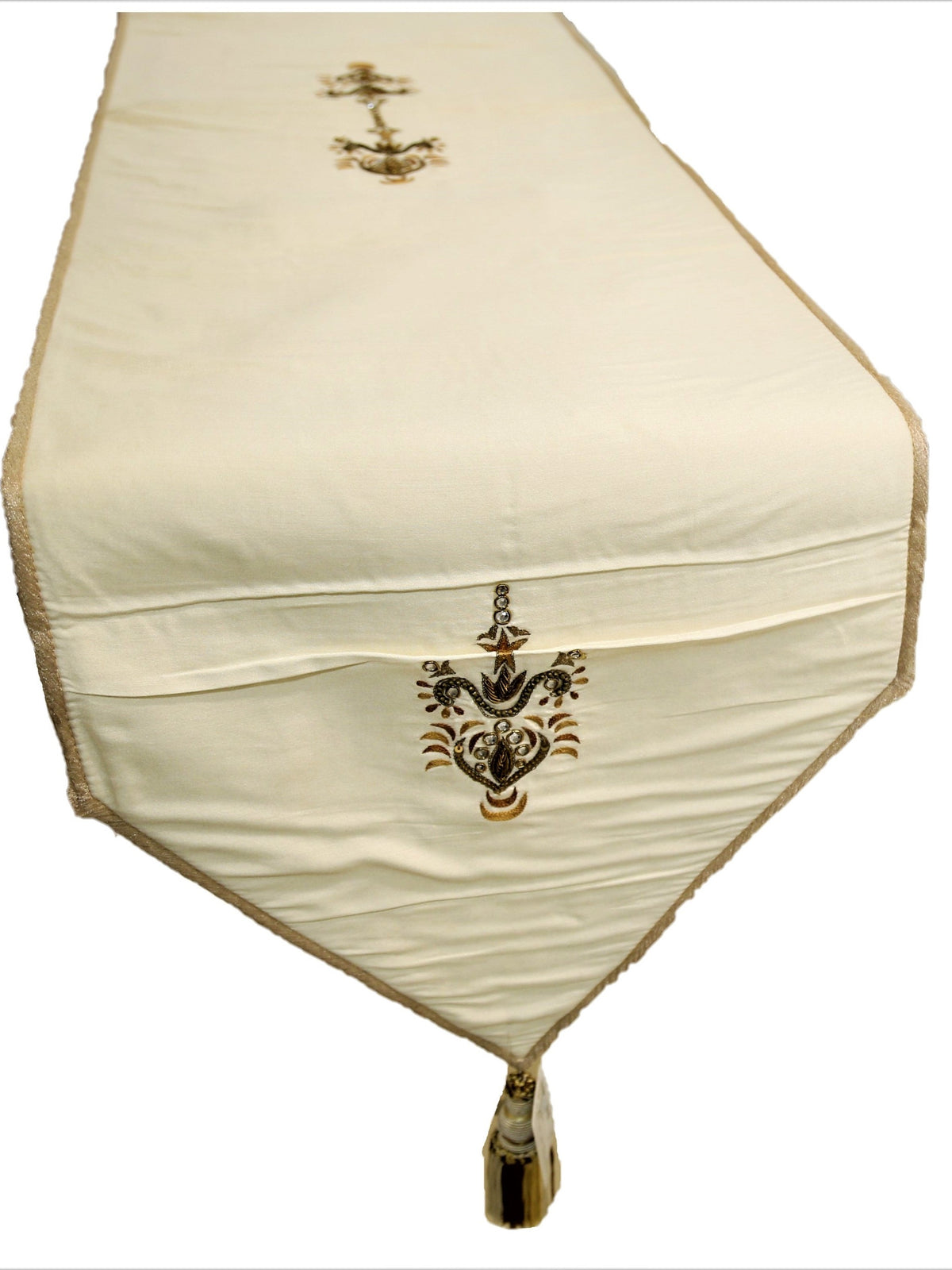 Cream Embroidered Polyester Table Runner 13x60 front view