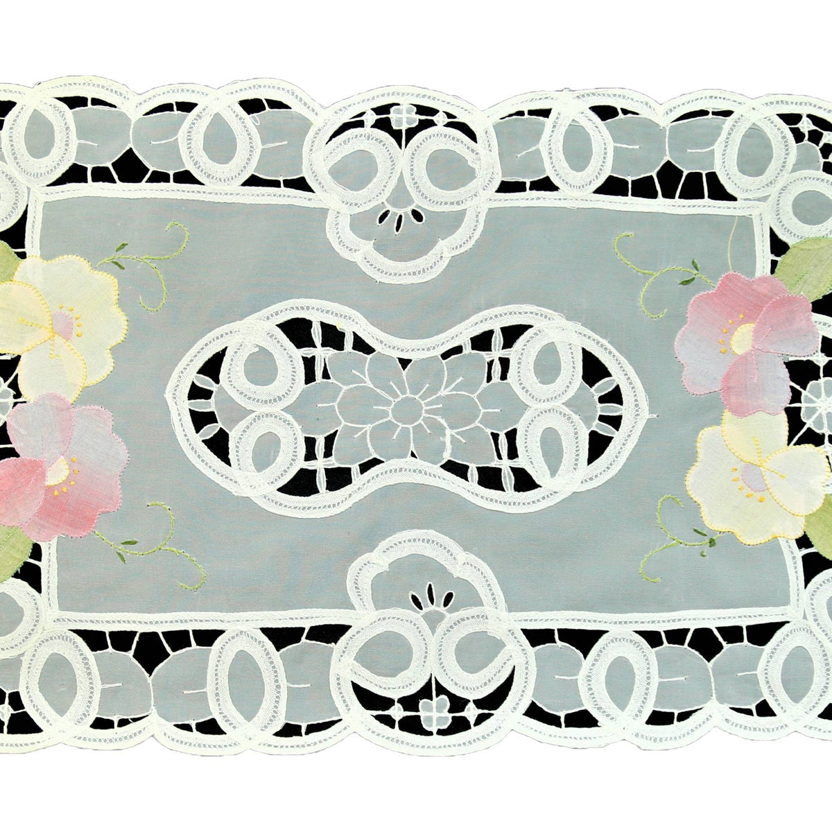 White cutwork organza table mat set of 7 with runner 12x18 inch