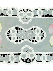 White cutwork organza table mat set of 7 with runner 12x18 inch