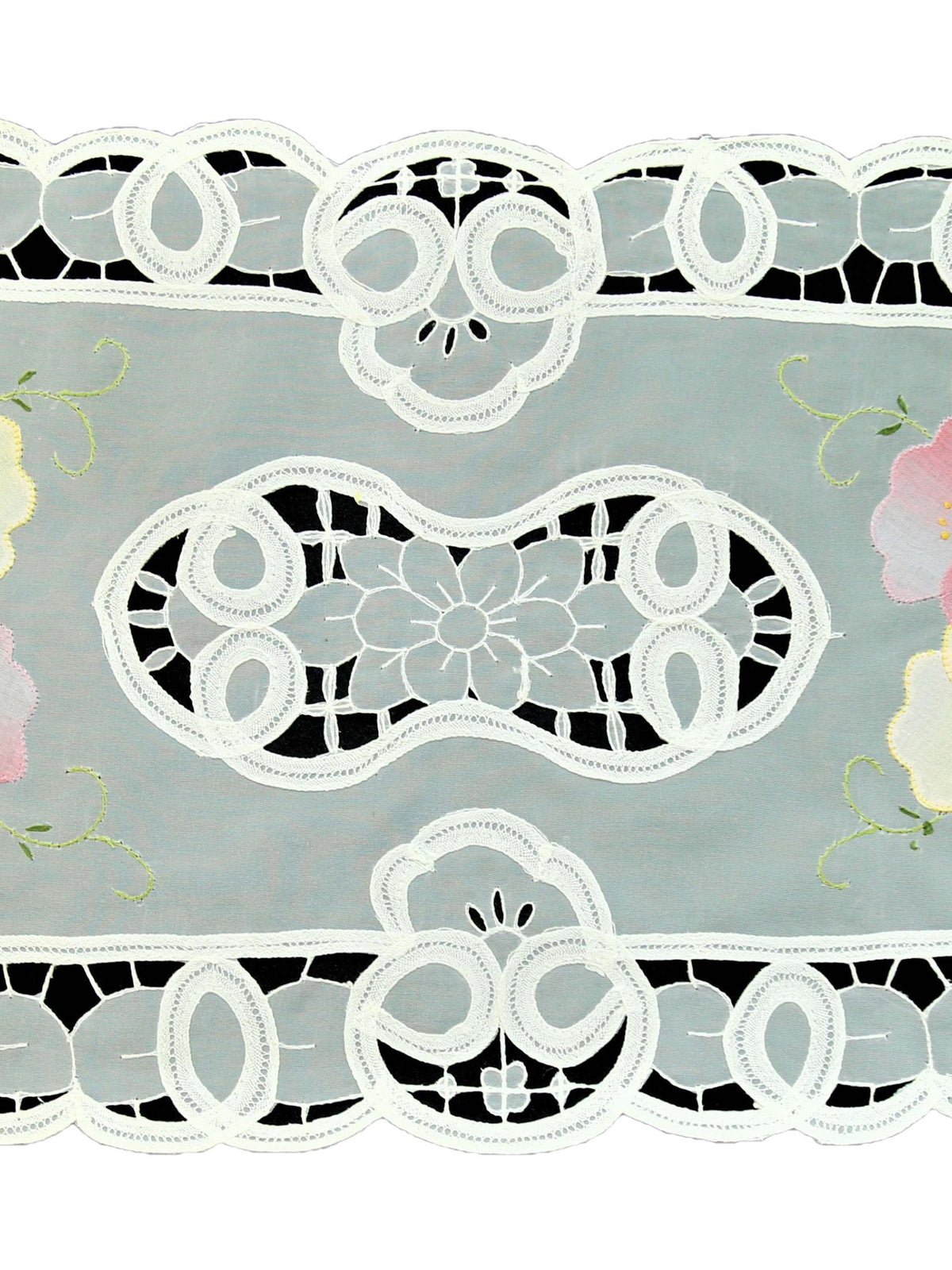 White cutwork organza table mat set of 7 with runner 12x18 inch