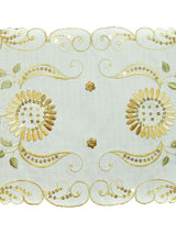 Cream Embroidered Linen Table Mat Set of 7 | 12x18 Inch