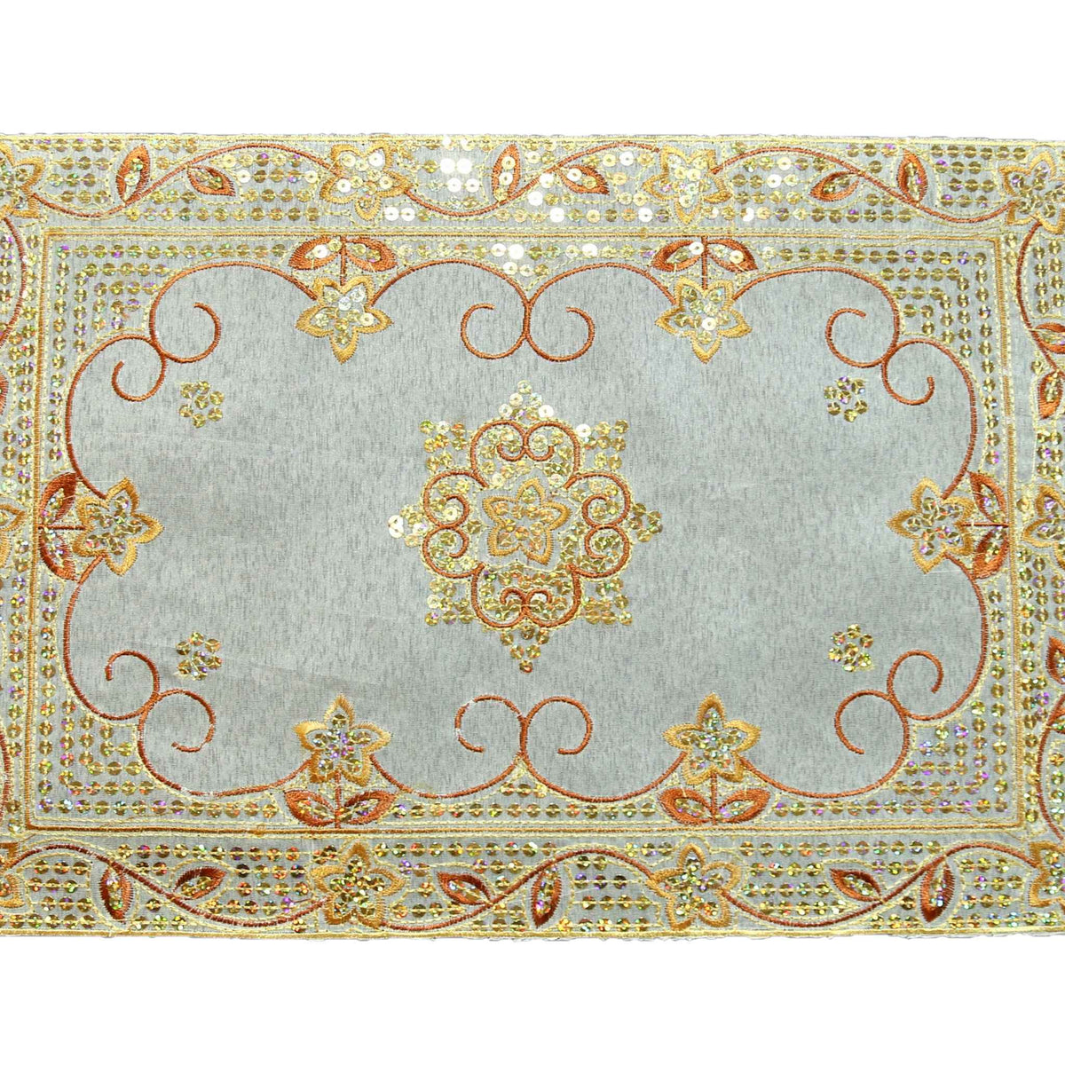 Beige Sequin Work Table Mat 12x18 inch front view