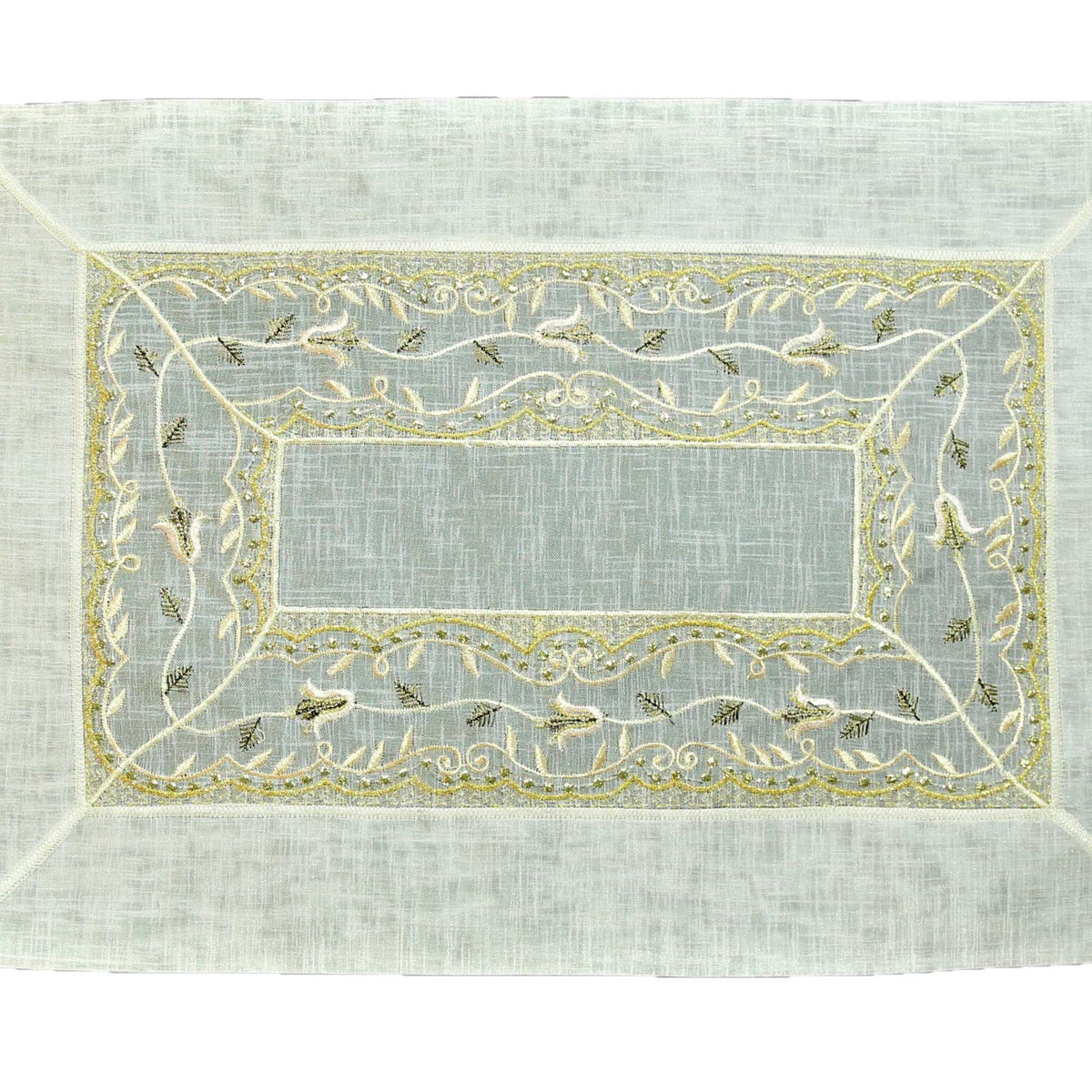 Cream embroidered tissue table mat set of 7 with runner 12x18 inch