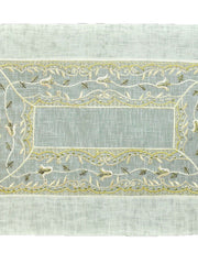 Cream embroidered tissue table mat set of 7 with runner 12x18 inch
