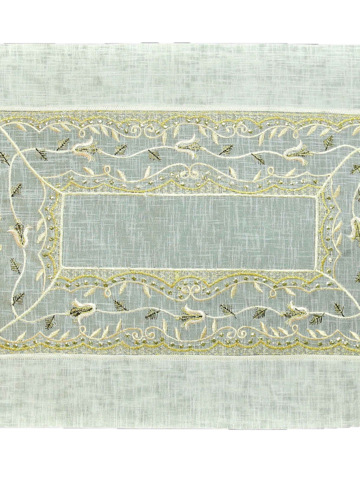 Cream embroidered tissue table mat set of 7 with runner 12x18 inch