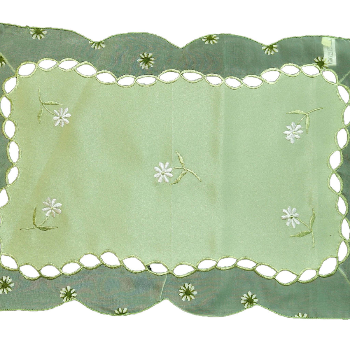 Green embroidered polyester table mat set of 7 with runner 12x18 inch