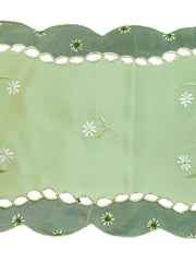 Green embroidered polyester table mat set of 7 with runner 12x18 inch