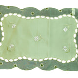 Green embroidered polyester table mat set of 7 with runner 12x18 inch