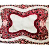 Maroon cream cutwork tissue table mat set of 9 with runner 12x18 inch