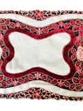 Maroon cream cutwork tissue table mat set of 9 with runner 12x18 inch