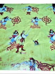 Golden yellow cotton duvet cover with a pirate adventure character print