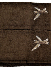 Brown cotton towel set with a bird-in-flight embroidery motif