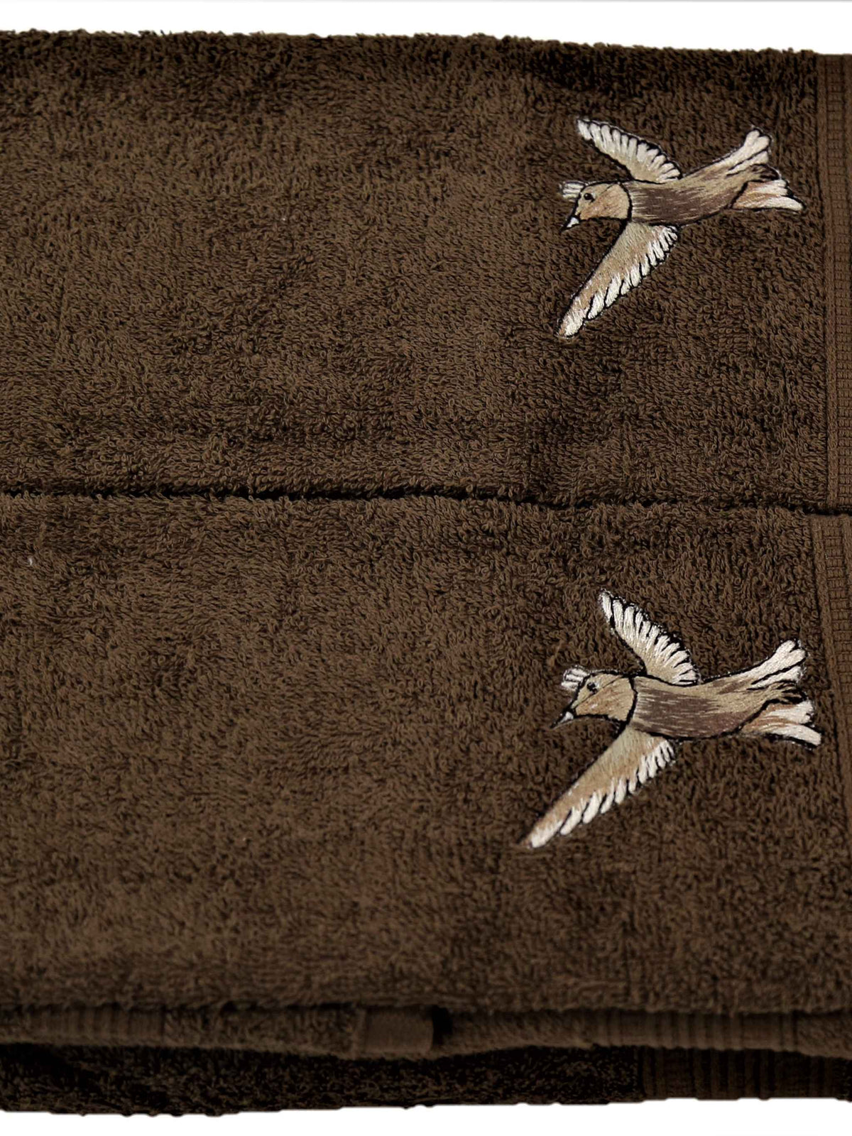Brown cotton towel set with a bird-in-flight embroidery motif