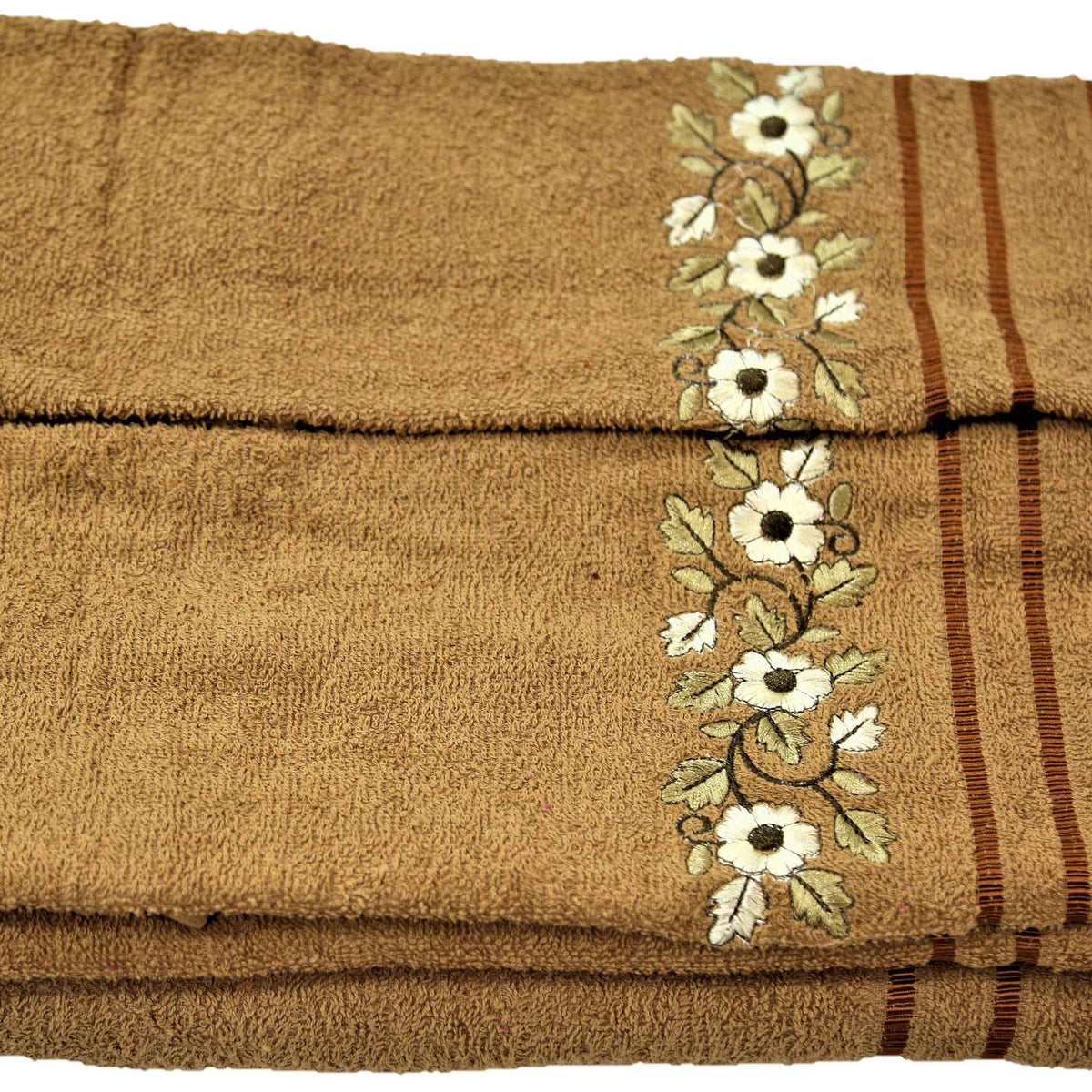 Beige Embroidered Cotton Towel Set front view