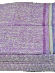 Lavender cotton towel set with a multicolour striped border