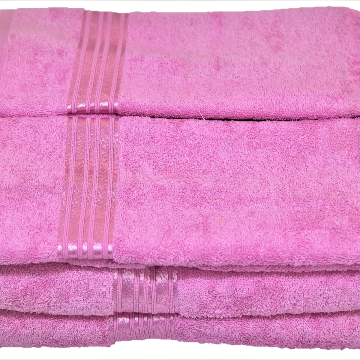 Pink Plain Cotton Towel Set front view