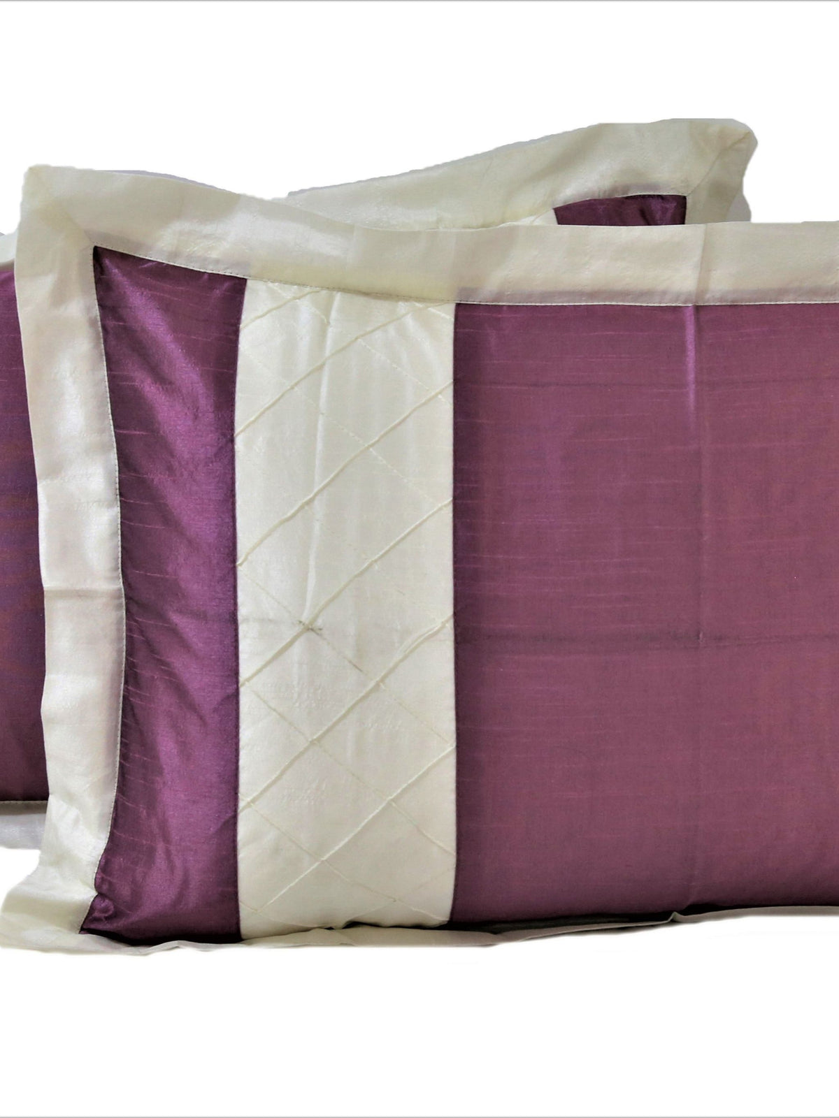 Rani pink pillow covers with cream pintuck border panels, 18x27 inch