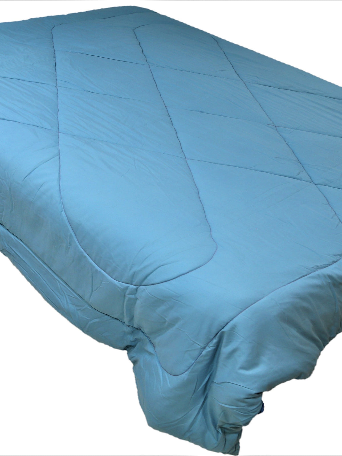 Steel-blue reversible polycotton double bed quilt in a plain colour