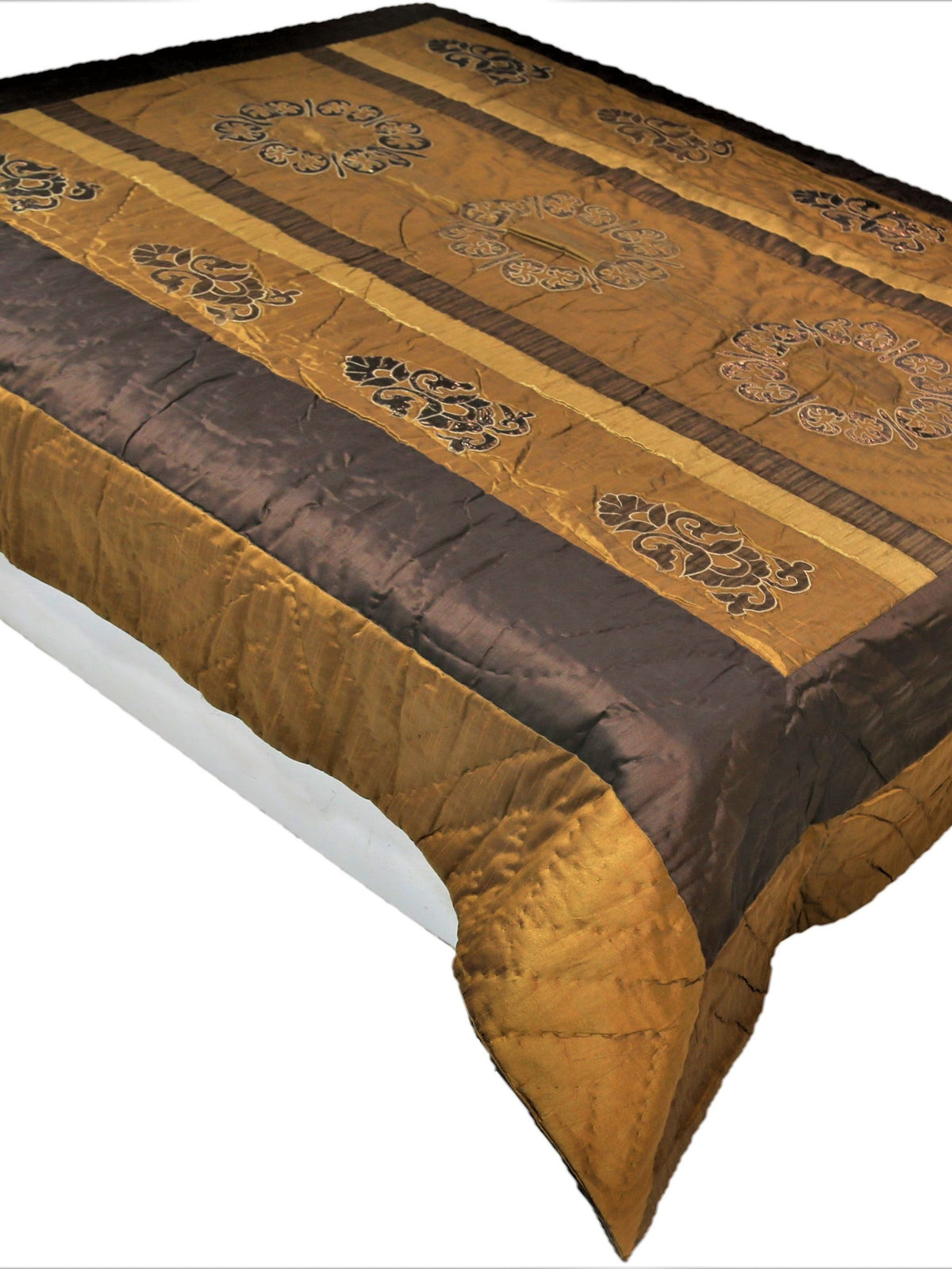 Brown Patchwork Polycotton Quilt front view