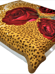 Leopard-print cotton blend AC quilt with a red rose print