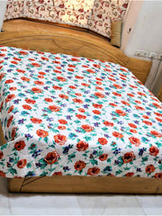 White cotton AC quilt with a red rose print