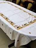 Beige Embroidered Silk Table Cover front view