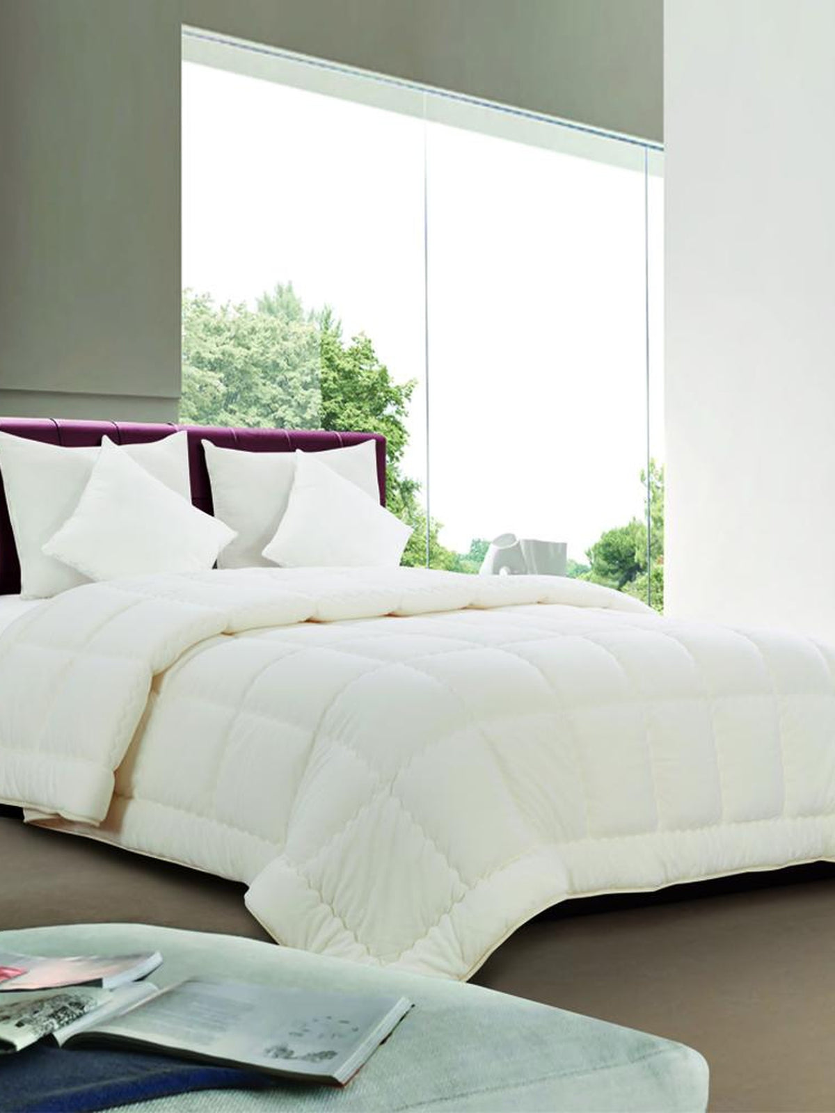 Ivory-white microfiber single bed quilt, plain antiallergic winter comforter