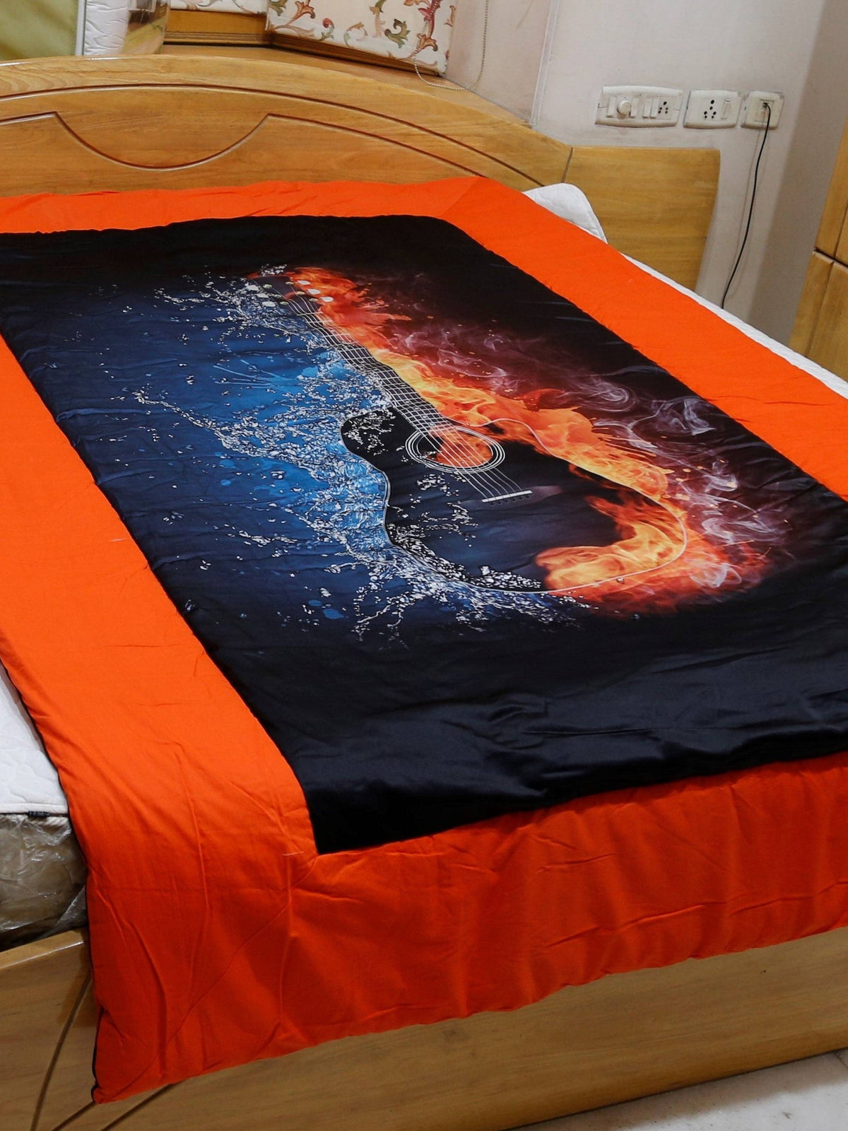 Orange Printed Polyester Quilt front view