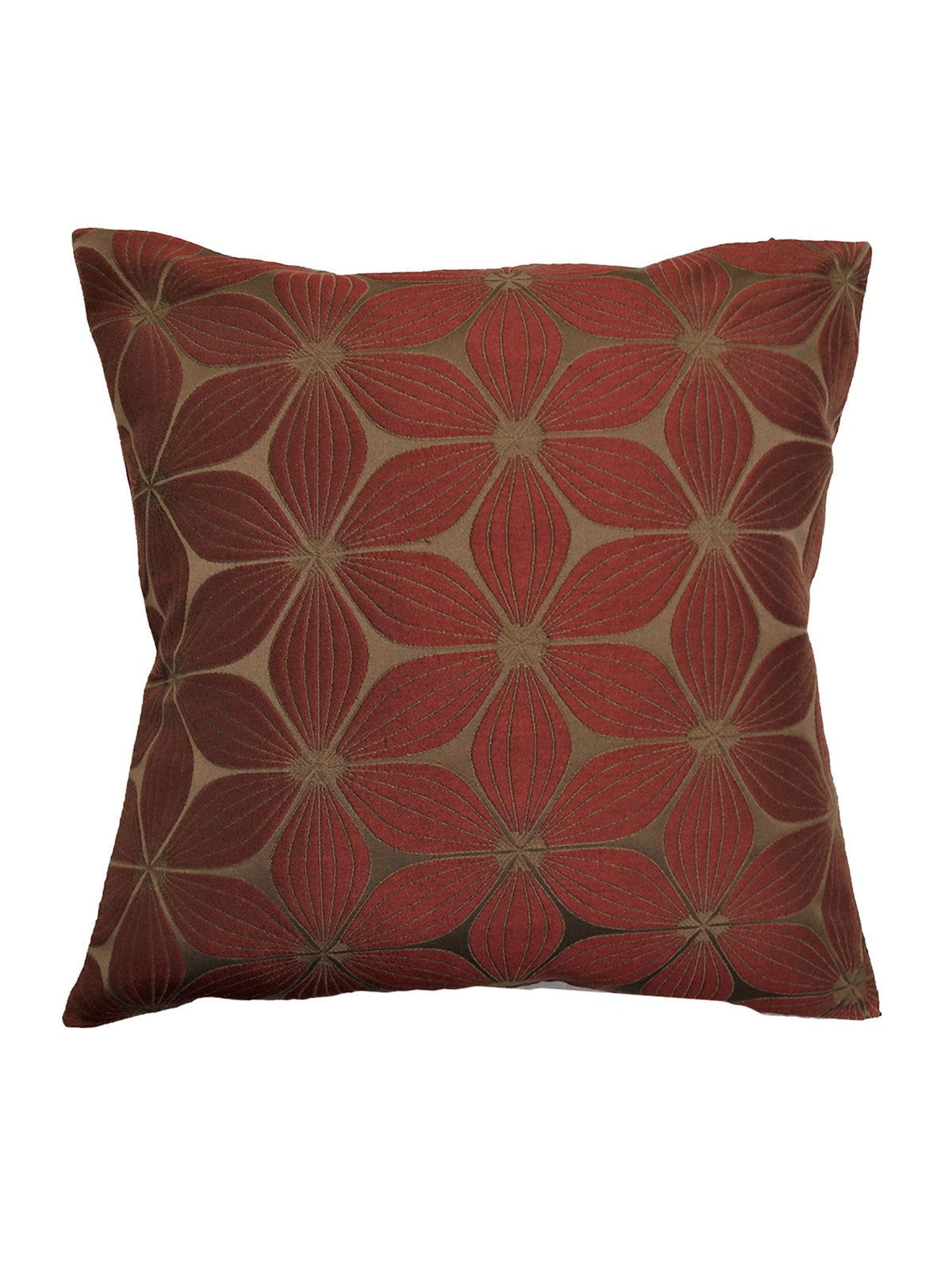 Rust cushion cover printed with a gold six point star lattice